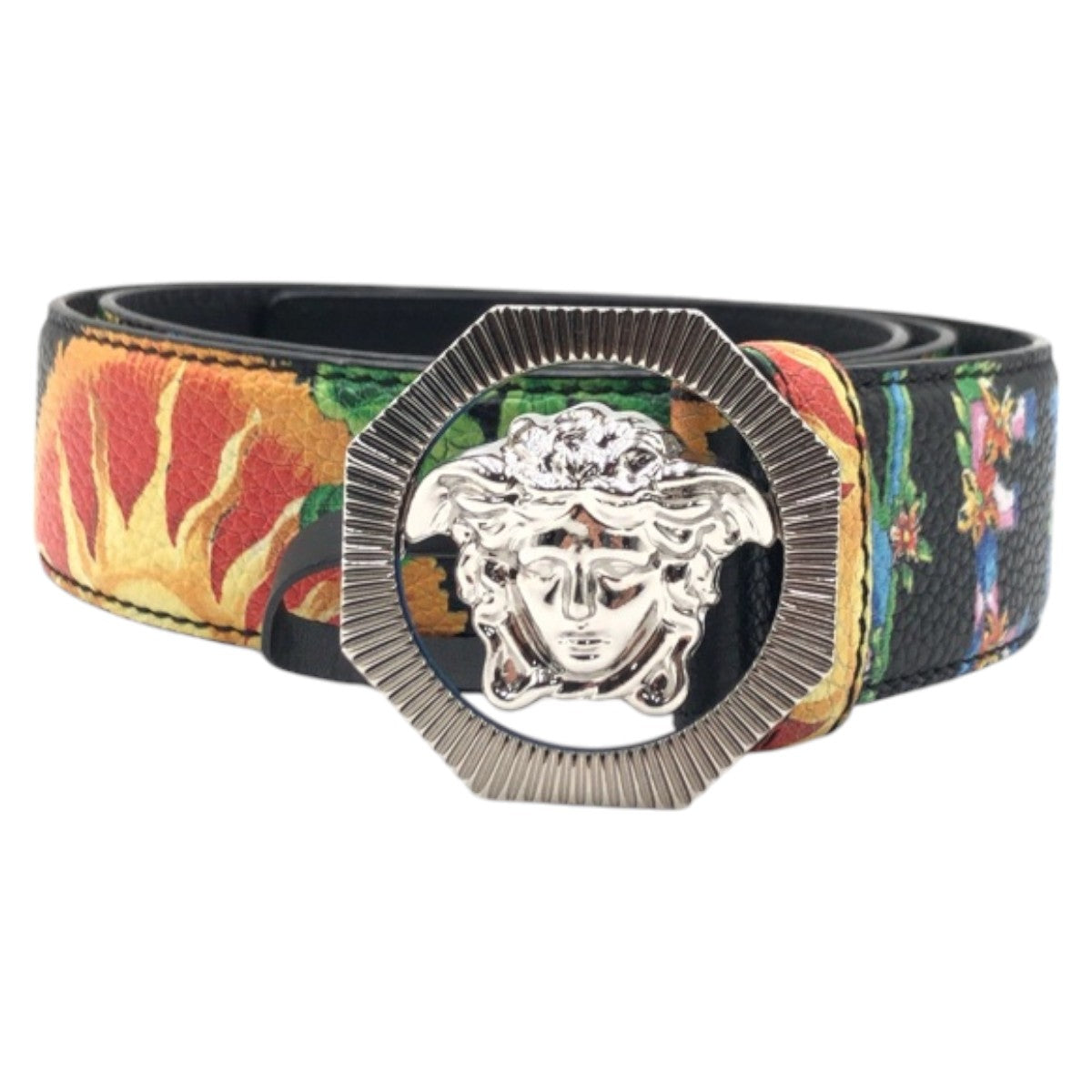 15773
VERSACE ヴェルサーチ メデューサ ブラック 黒 マルチカラー シルバー レザー / メタル DCU6715 DVSIG ベルト 男女兼用  レディース