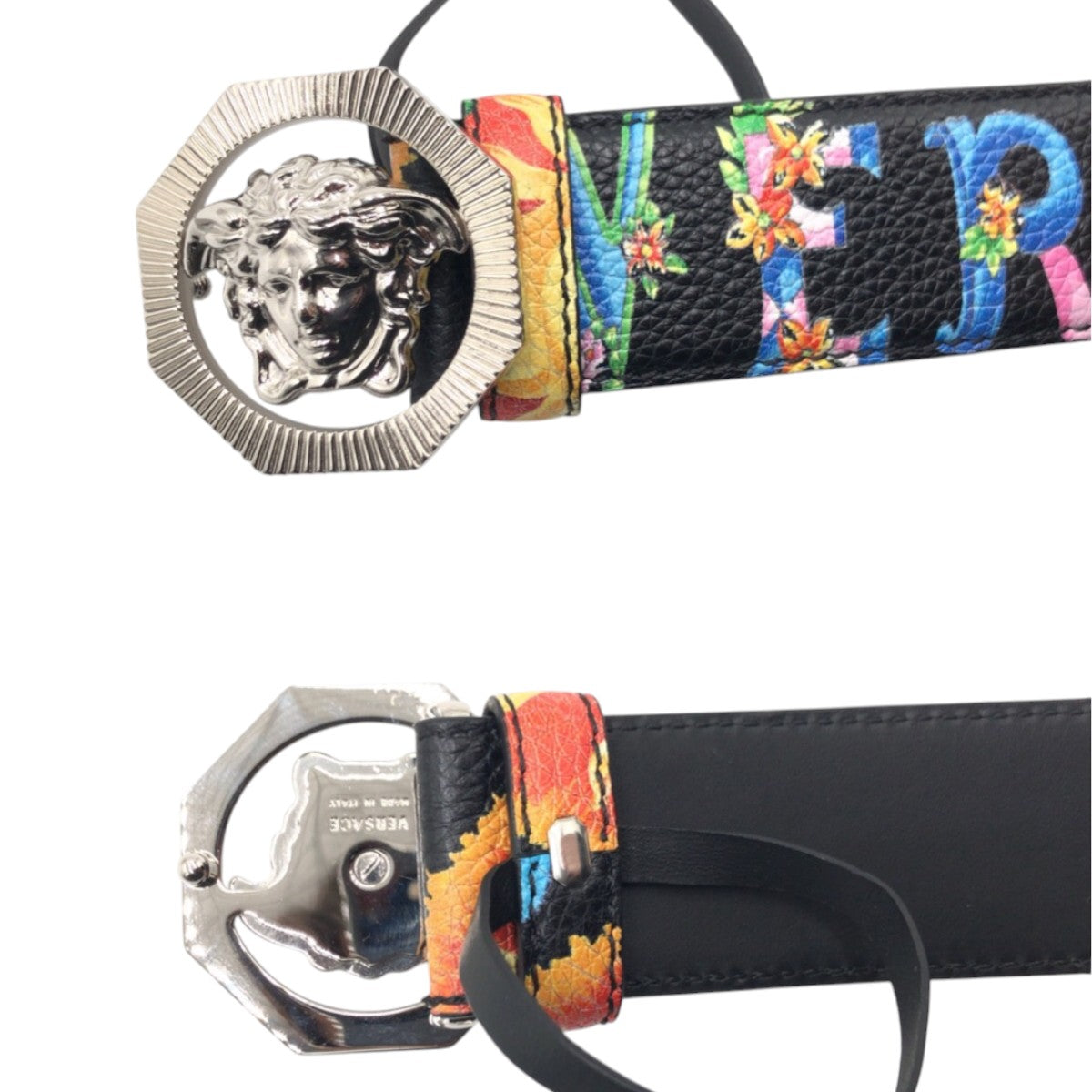15773
VERSACE ヴェルサーチ メデューサ ブラック 黒 マルチカラー シルバー レザー / メタル DCU6715 DVSIG ベルト 男女兼用  レディース