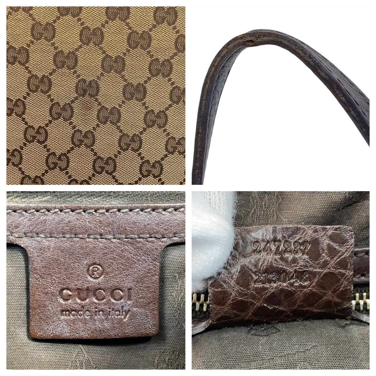 15777
GUCCI グッチ ベージュ ブラウン ゴールド金具 GGキャンバス / レザー 247237 トートバッグ ショルダーバッグ  レディース