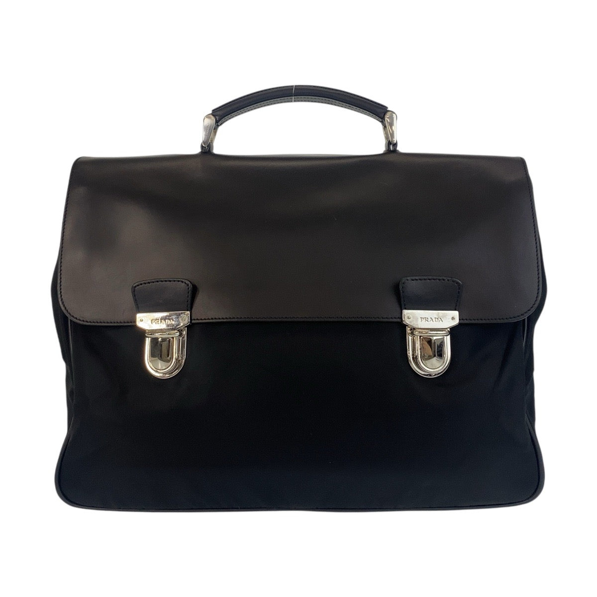 15781
 PRADA Prada Tessuto Black Silver Hardware Nylon/Leather Business Bag Briefcase Men's