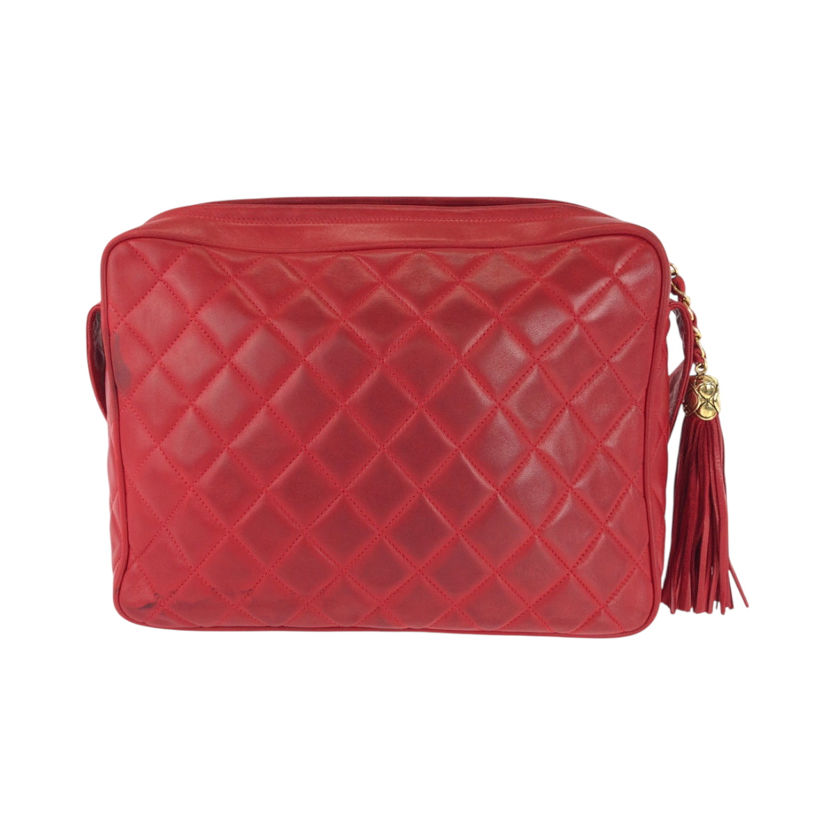 15782
CHANEL シャネル ヴィンテージ マトラッセ ココマーク タッセル フリンジ レッド ゴールド金具 ラムスキン ショルダーバッグ ポシェット  レディース AB82