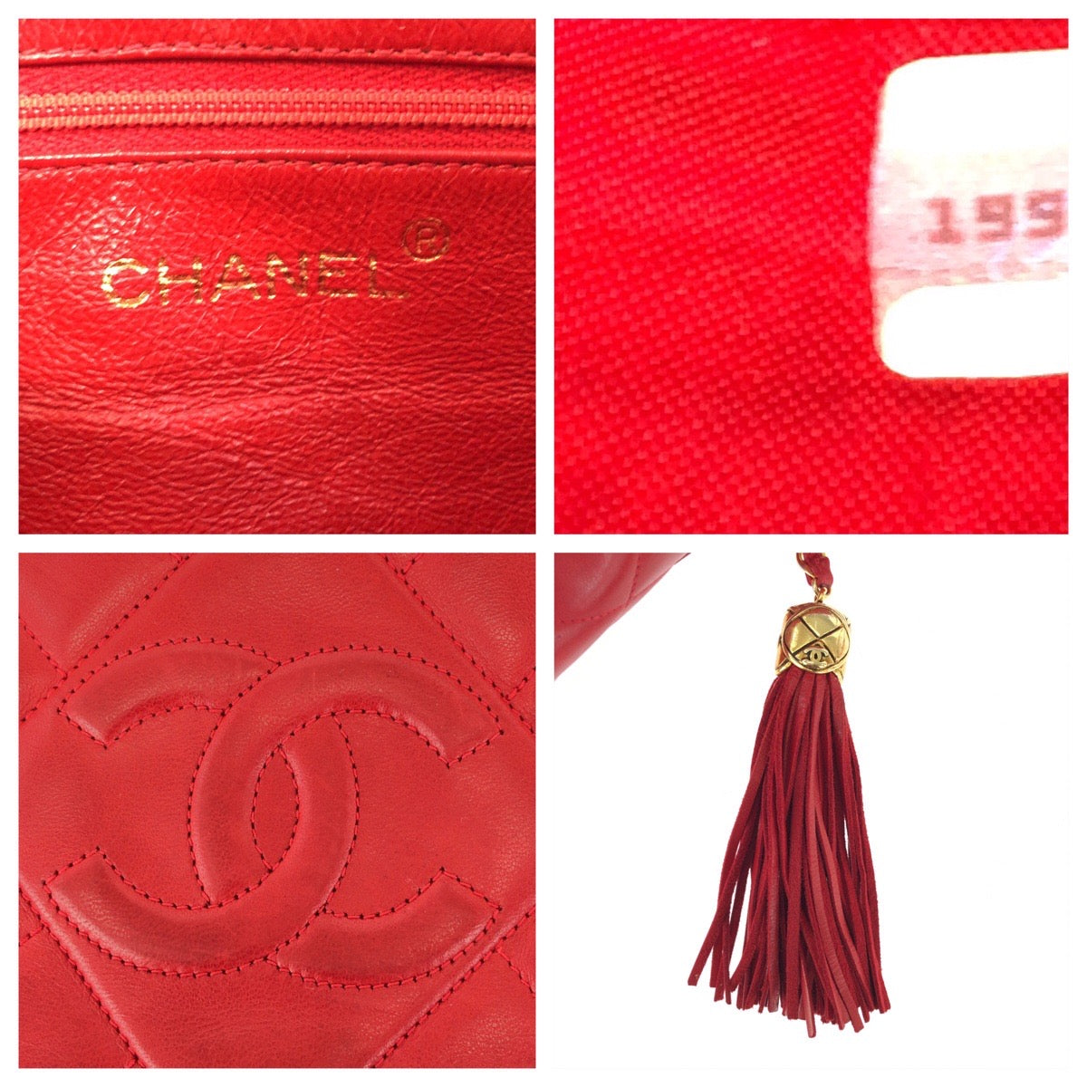 15782
CHANEL シャネル ヴィンテージ マトラッセ ココマーク タッセル フリンジ レッド ゴールド金具 ラムスキン ショルダーバッグ ポシェット  レディース AB82