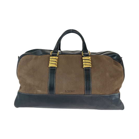 15786
LOEWE ロエベ ヴィンテージ ベラスケス ブラウン ブラック ゴールド金具 スウェード ボストンバッグ ハンドバッグ  レディース