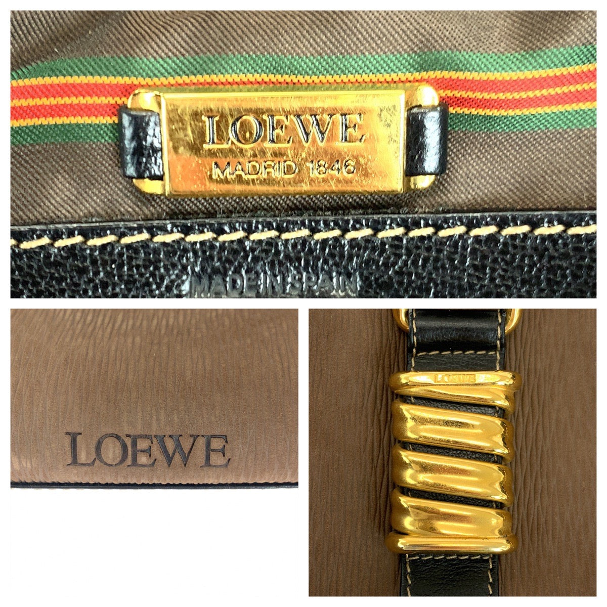 15786
LOEWE ロエベ ヴィンテージ ベラスケス ブラウン ブラック ゴールド金具 スウェード ボストンバッグ ハンドバッグ  レディース