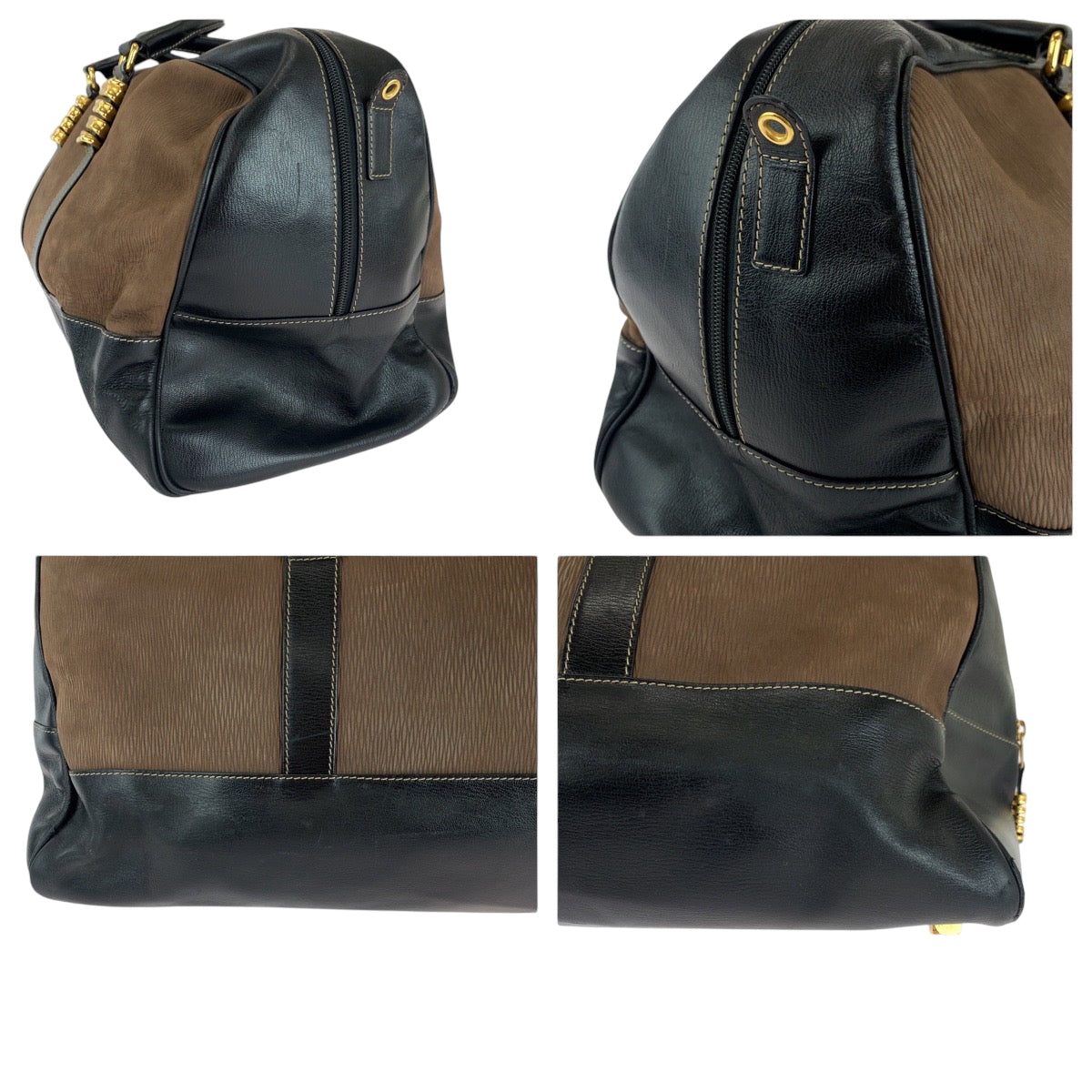 15786
LOEWE ロエベ ヴィンテージ ベラスケス ブラウン ブラック ゴールド金具 スウェード ボストンバッグ ハンドバッグ  レディース