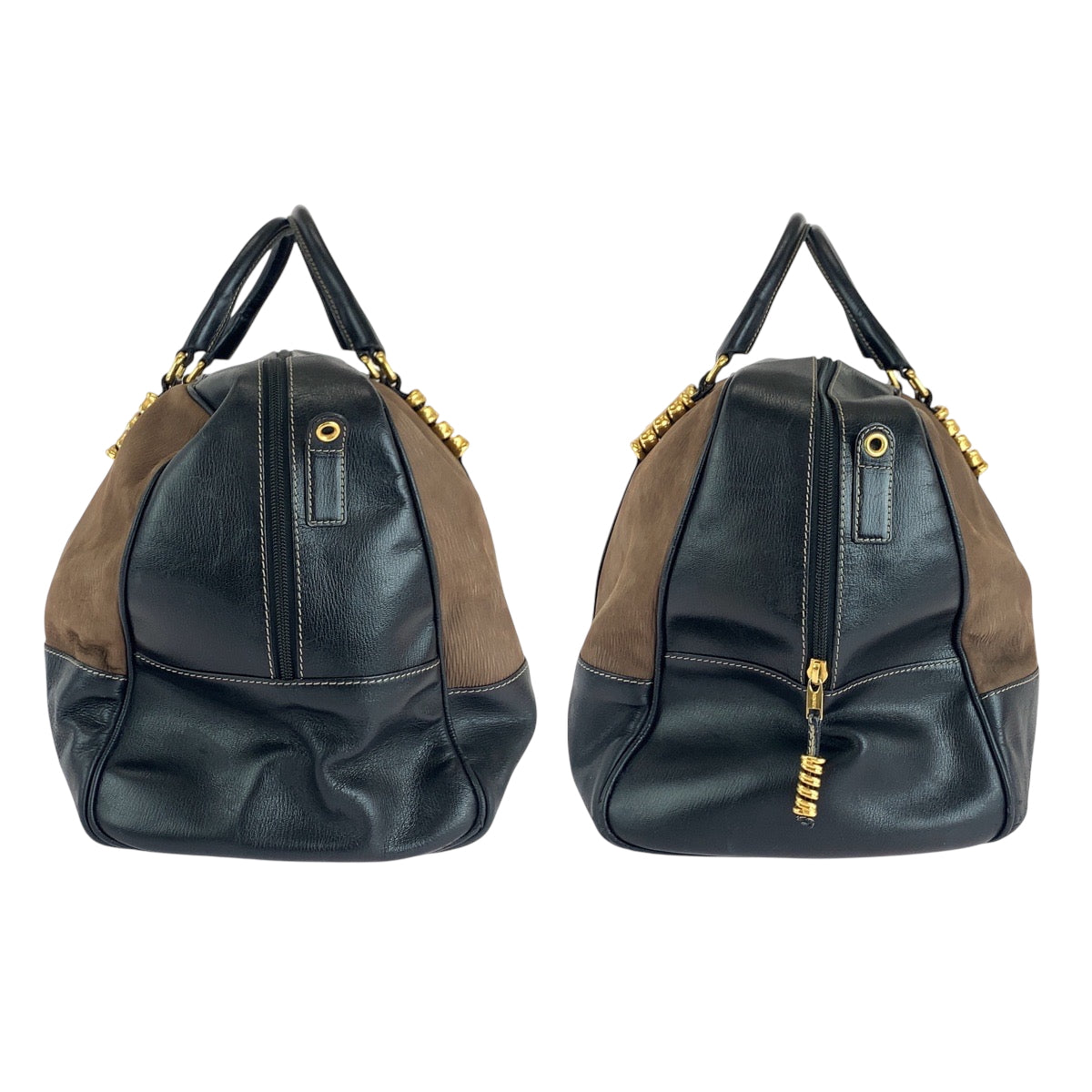 15786
LOEWE ロエベ ヴィンテージ ベラスケス ブラウン ブラック ゴールド金具 スウェード ボストンバッグ ハンドバッグ  レディース