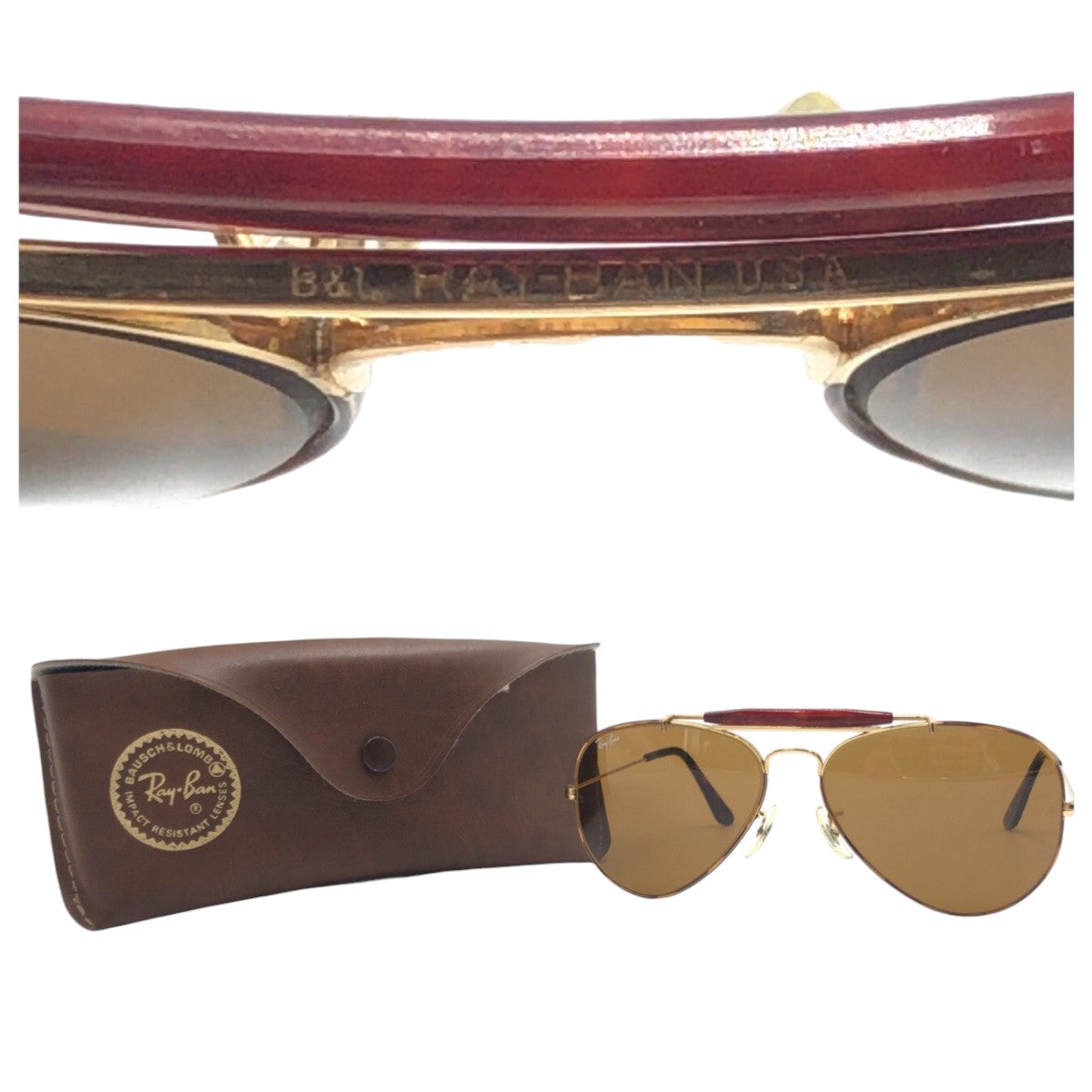 15795
 Ray-Ban Vintage B&amp;L Aviator Gold Brown Metal Sunglasses Unisex Teardrop Men's