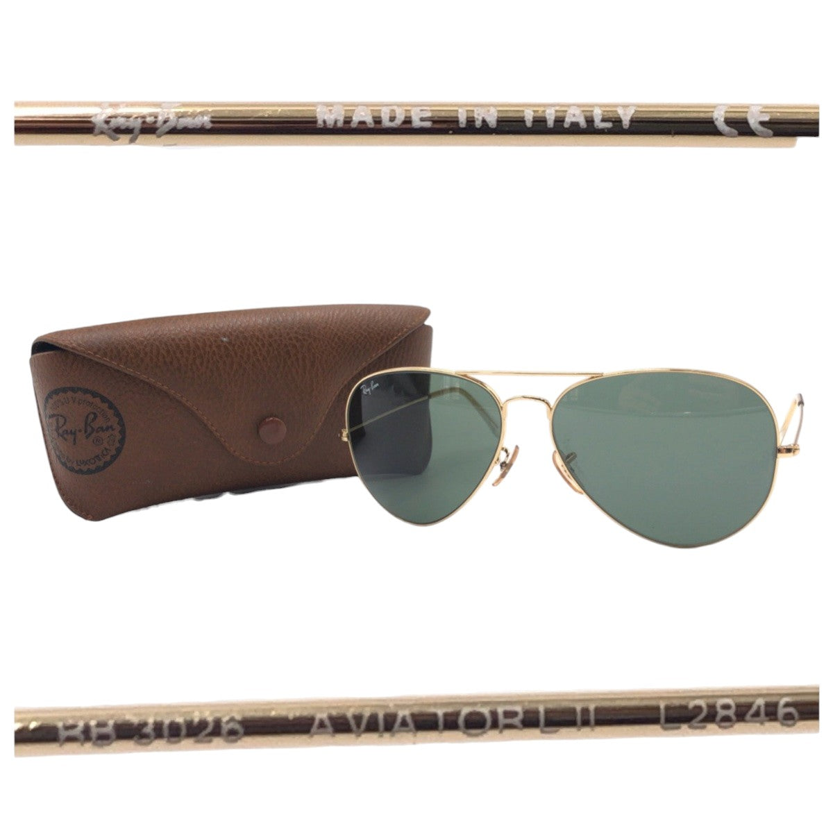 15805
 Ray-Ban Aviator Gold Green Metal RB3026 L2846 Sunglasses Teardrop Men's