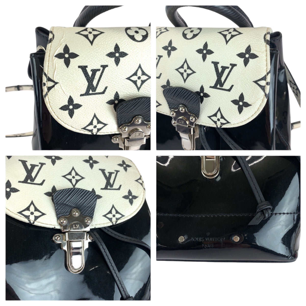 15821
LOUIS VUITTON ルイヴィトン ヴェルニ モノグラム ホットスプリングス ブラック ホワイト ヴェルニ M53637 リュックサック バックパック  レディース