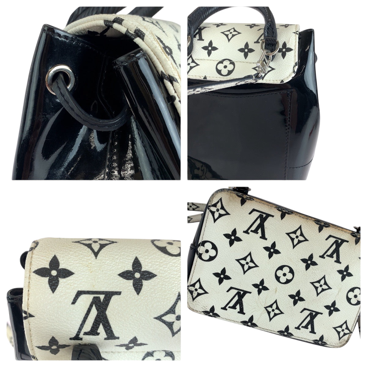 15821
LOUIS VUITTON ルイヴィトン ヴェルニ モノグラム ホットスプリングス ブラック ホワイト ヴェルニ M53637 リュックサック バックパック  レディース AB100