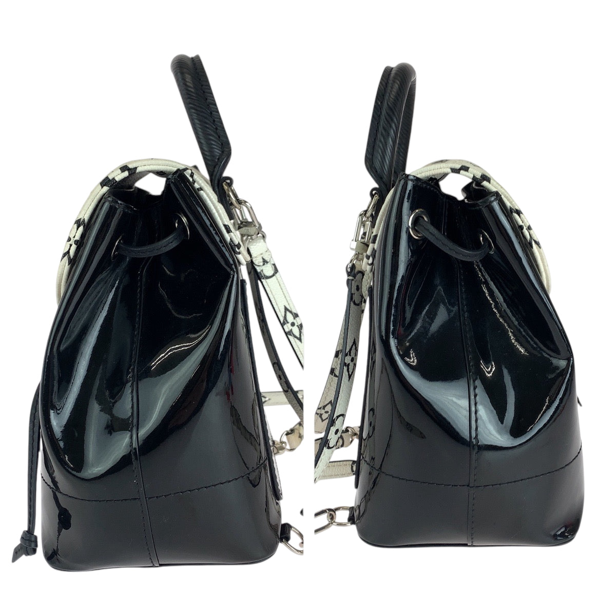 15821
LOUIS VUITTON ルイヴィトン ヴェルニ モノグラム ホットスプリングス ブラック ホワイト ヴェルニ M53637 リュックサック バックパック  レディース AB100