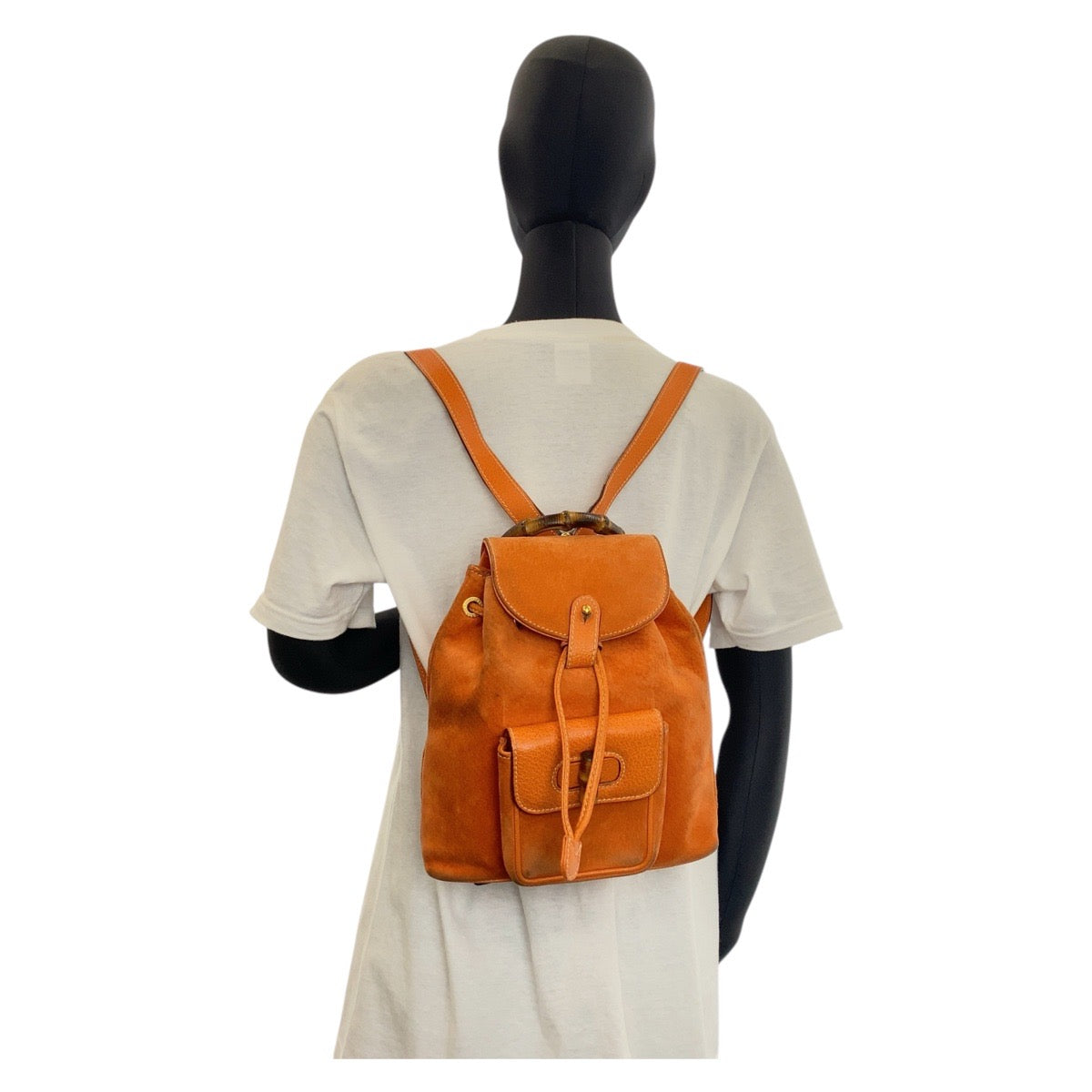 15828
GUCCI グッチ バンブー オレンジ ゴールド金具 スウェード 003 58 0030 リュック バックパック  レディース AB29