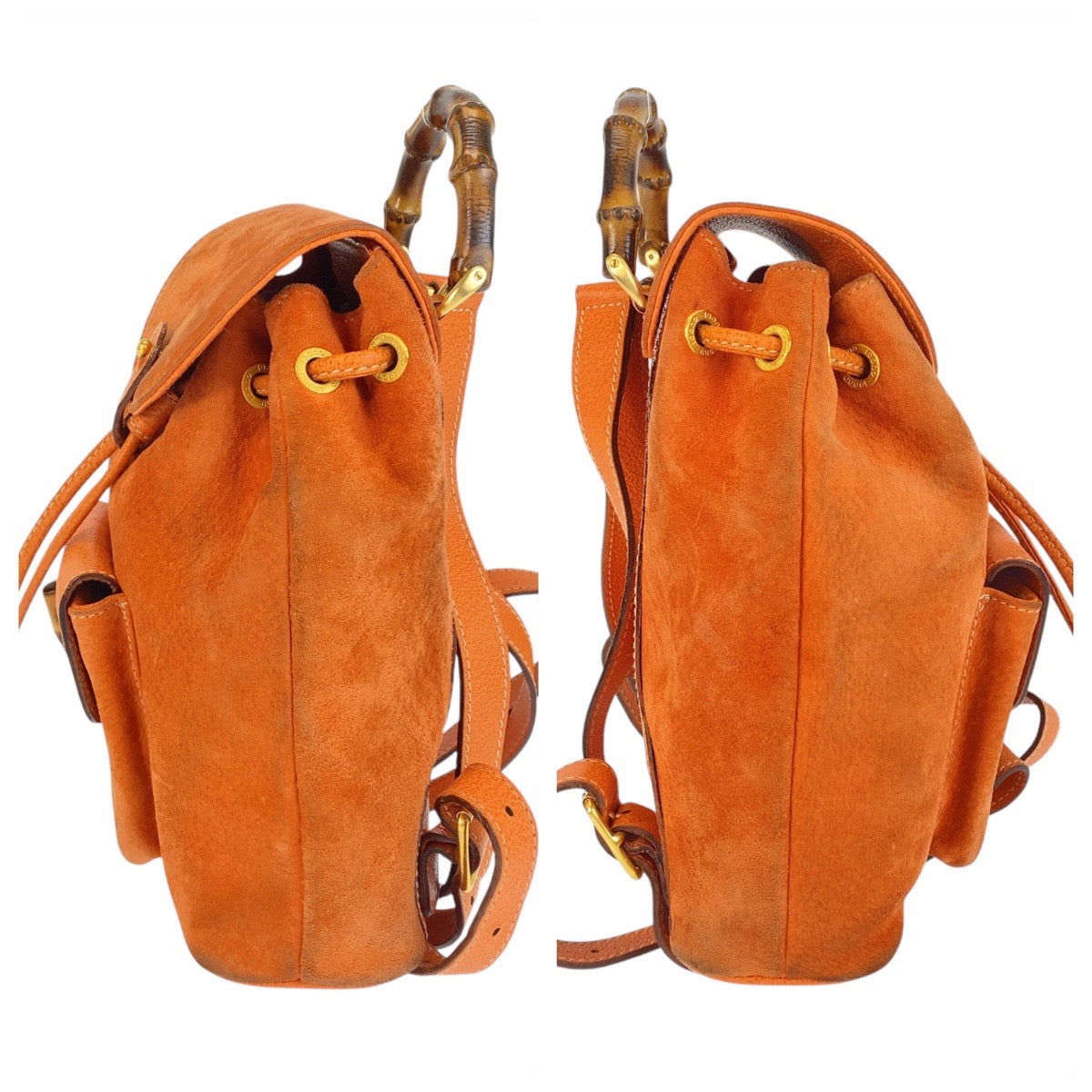 15828
GUCCI グッチ バンブー オレンジ ゴールド金具 スウェード 003 58 0030 リュック バックパック  レディース AB29