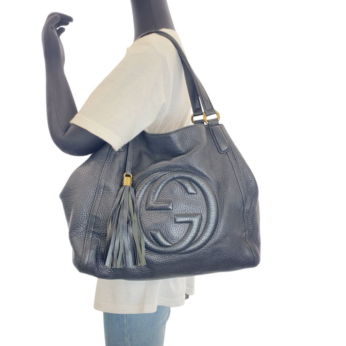 15830
 GUCCI Soho Black Silver Hardware Leather Shoulder Bag 282309 Women's