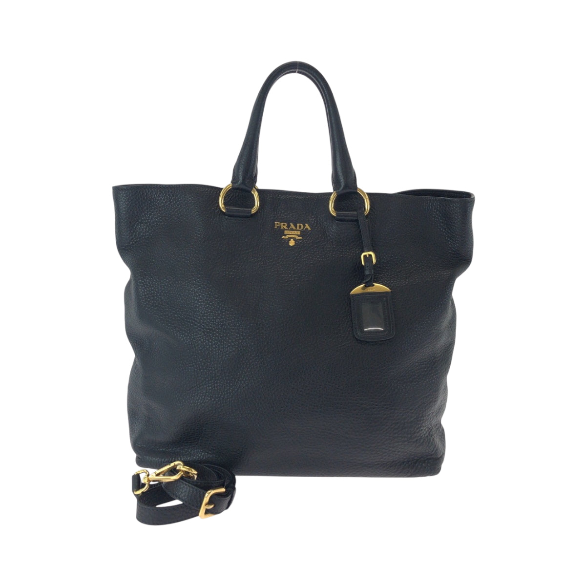 15832
 PRADA Prada Vitello Dino Logo Black Gold Hardware Leather BN1713 Shoulder Bag Tote Bag 2way Women's