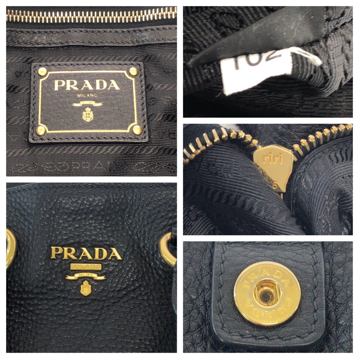 15832
 PRADA Prada Vitello Dino Logo Black Gold Hardware Leather BN1713 Shoulder Bag Tote Bag 2way Women's