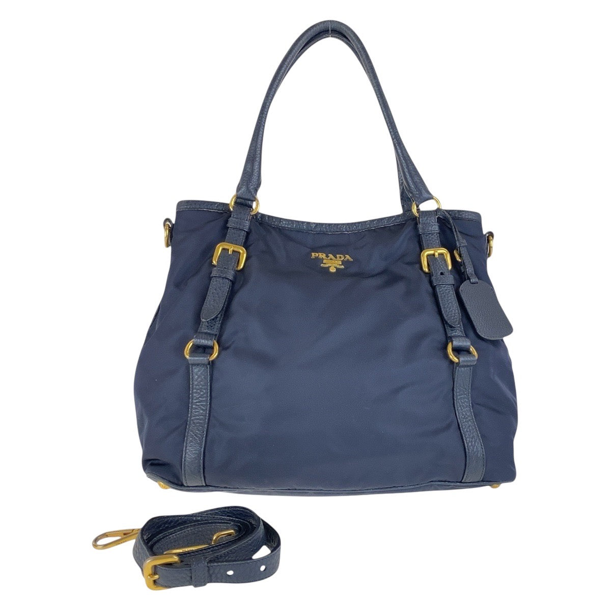 15833
PRADA プラダ ネイビー ゴールド金具 ナイロン / レザー ショルダーバッグ ハンドバッグ  レディース AB39