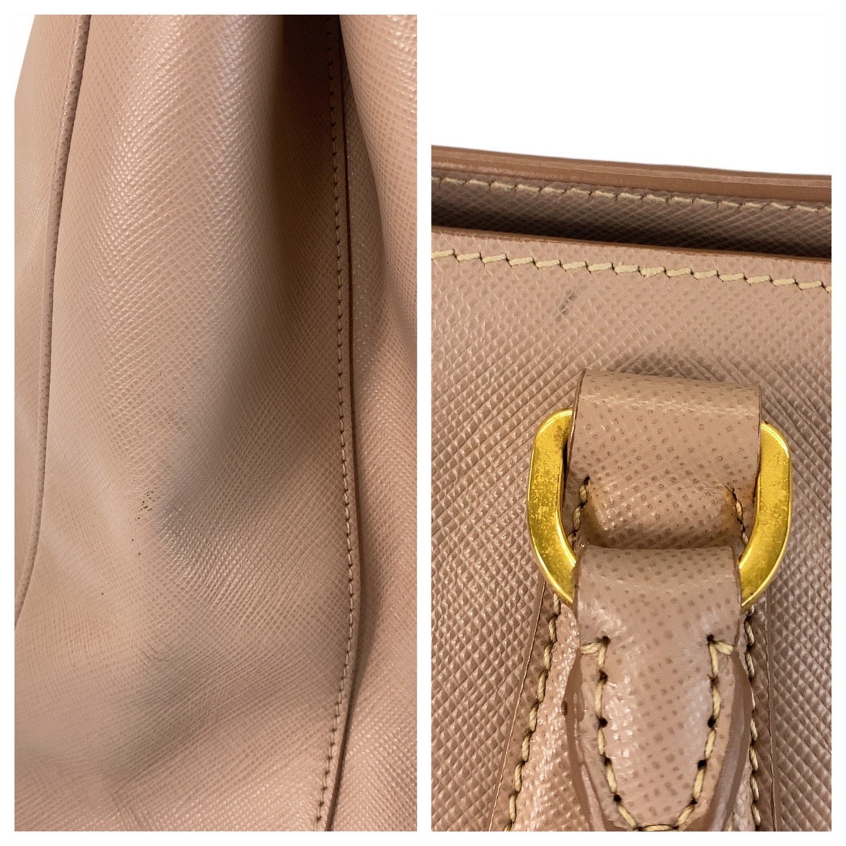 15835
PRADA プラダ サフィアーノ ピンクベージュ ゴールド金具 レザー ハンドバッグ レディース ABP56