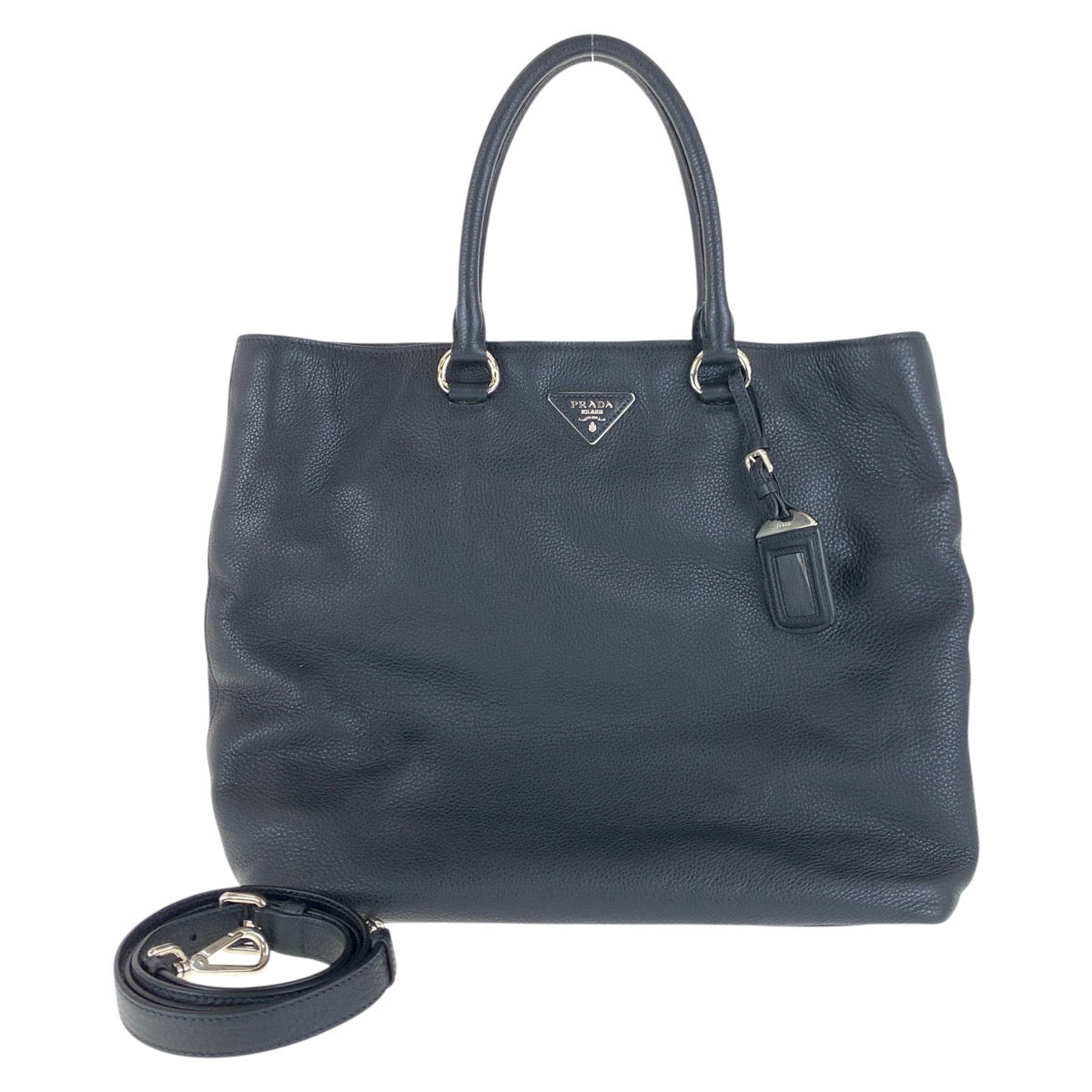 15836
PRADA プラダ ヴィッテロ ダイノ 三角ロゴプレート ブラック 黒 シルバー金具 レザー トートバッグ ショルダーバッグ 2way レディース ABP69