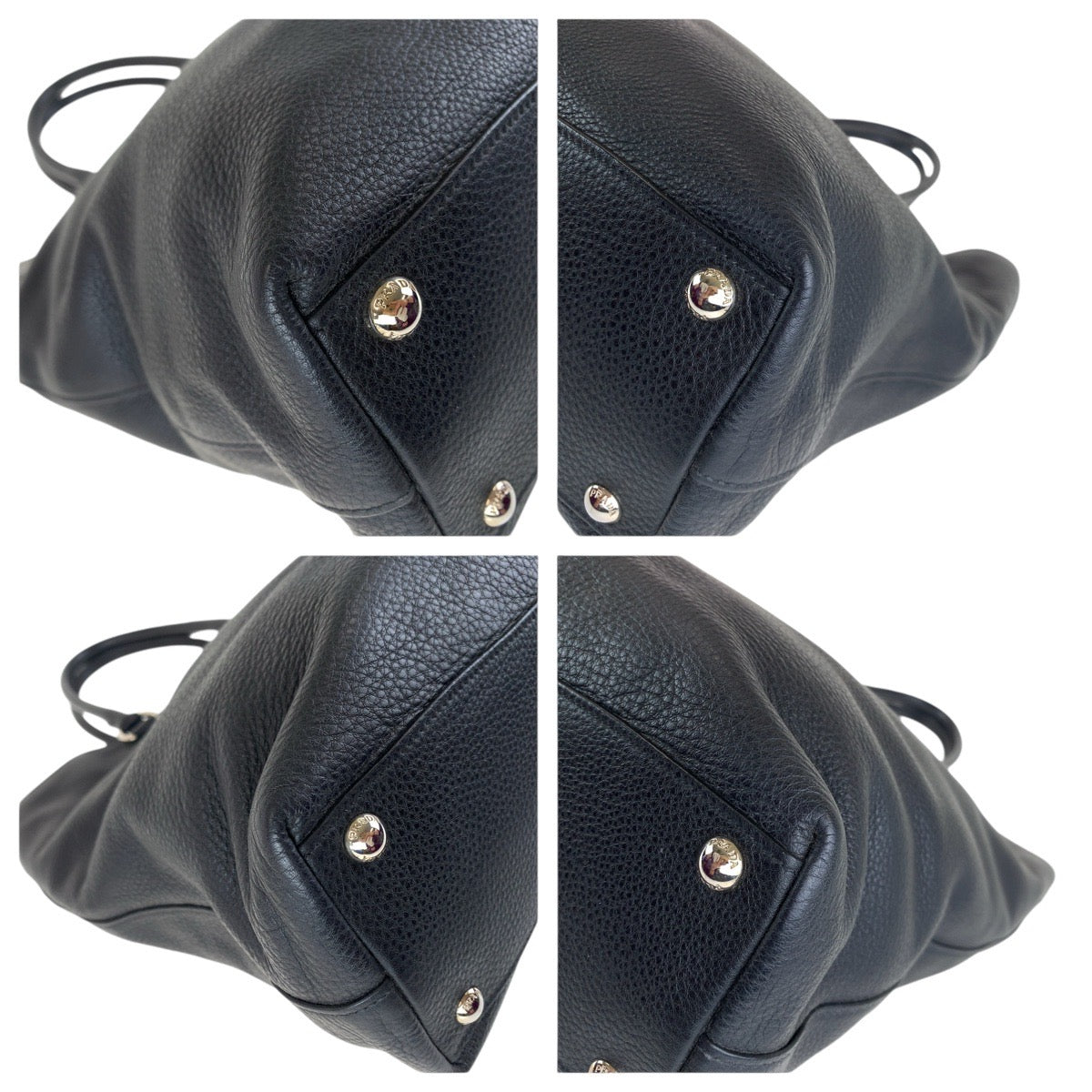 15836
 PRADA Vitello Dino Triangle Logo Plate Black Silver Hardware Leather Tote Bag Shoulder Bag 2way Women's