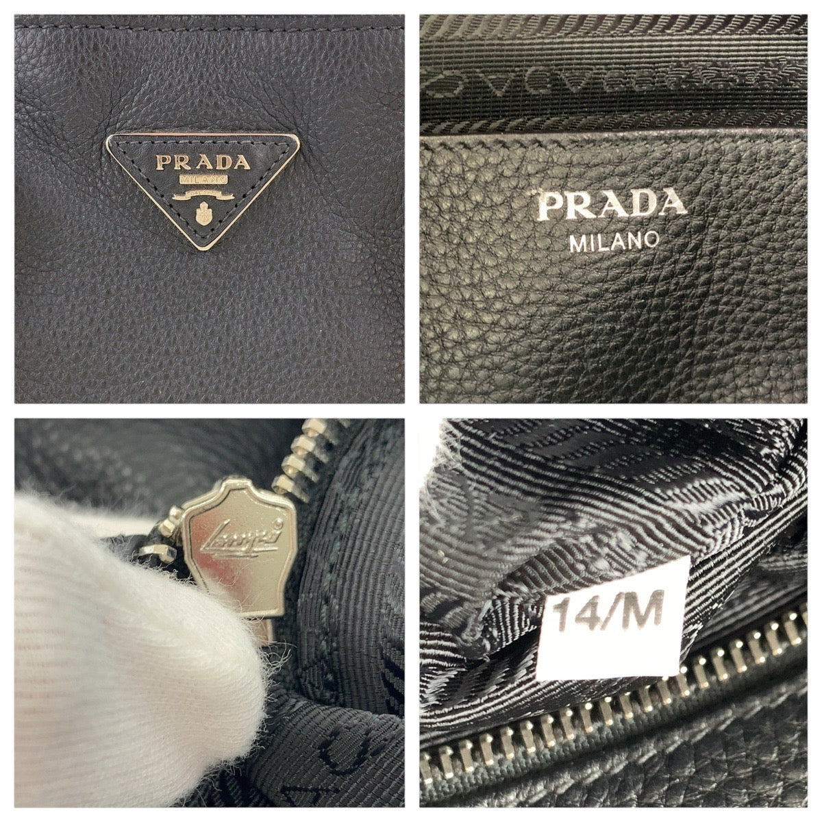 15836
 PRADA Vitello Dino Triangle Logo Plate Black Silver Hardware Leather Tote Bag Shoulder Bag 2way Women's