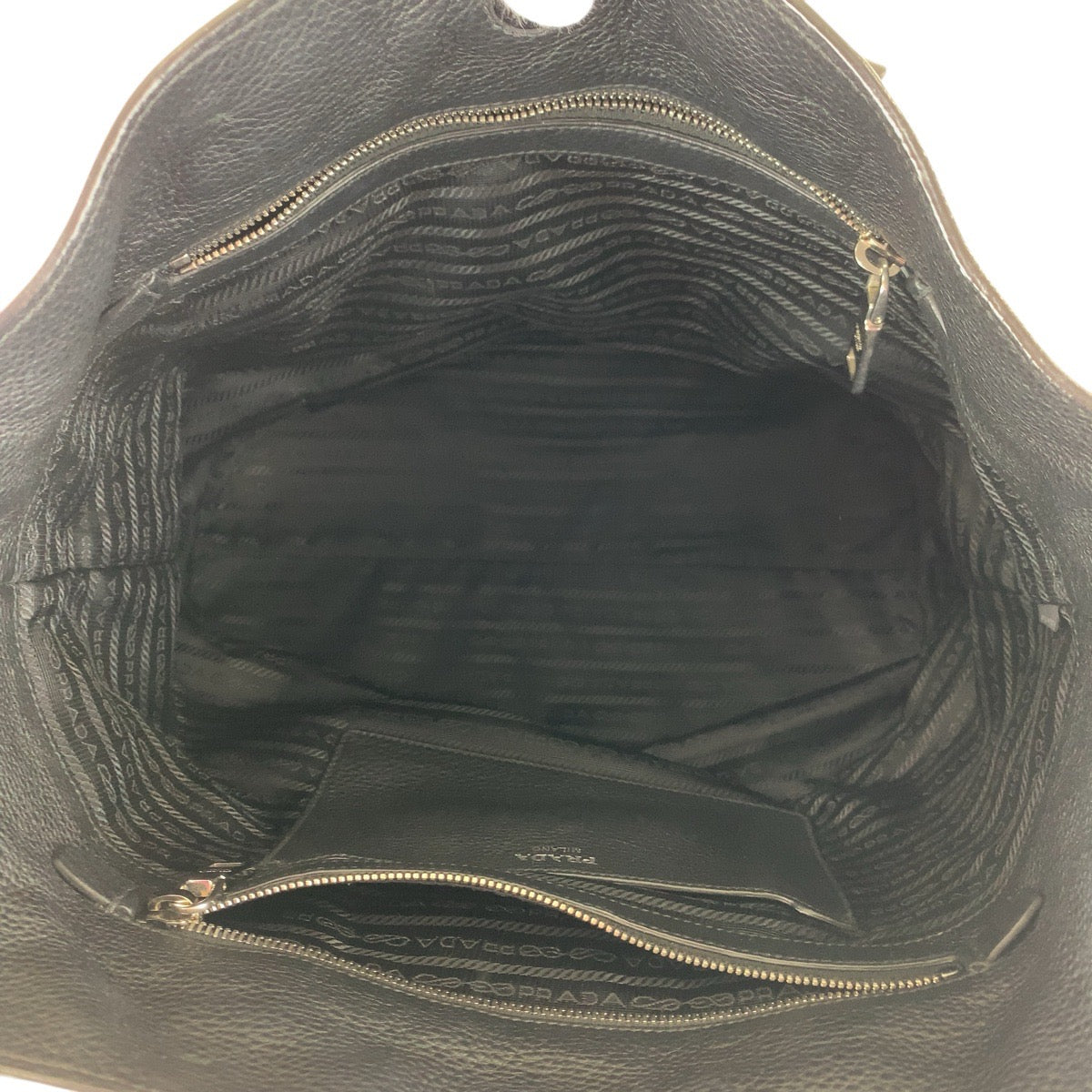 15836
 PRADA Vitello Dino Triangle Logo Plate Black Silver Hardware Leather Tote Bag Shoulder Bag 2way Women's