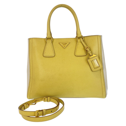 15840
PRADA プラダ サフィアーノ イエロー ゴールド金具 レザー ハンドバッグ ショルダーバッグ 2way レディース AB48