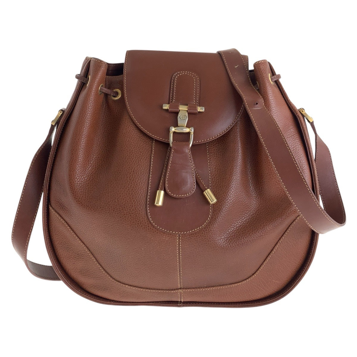 15843
GUCCI グッチ ヴィンテージ オールドグッチ ホースビット ブラウン ゴールド金具 レザー ショルダーバッグ  レディース