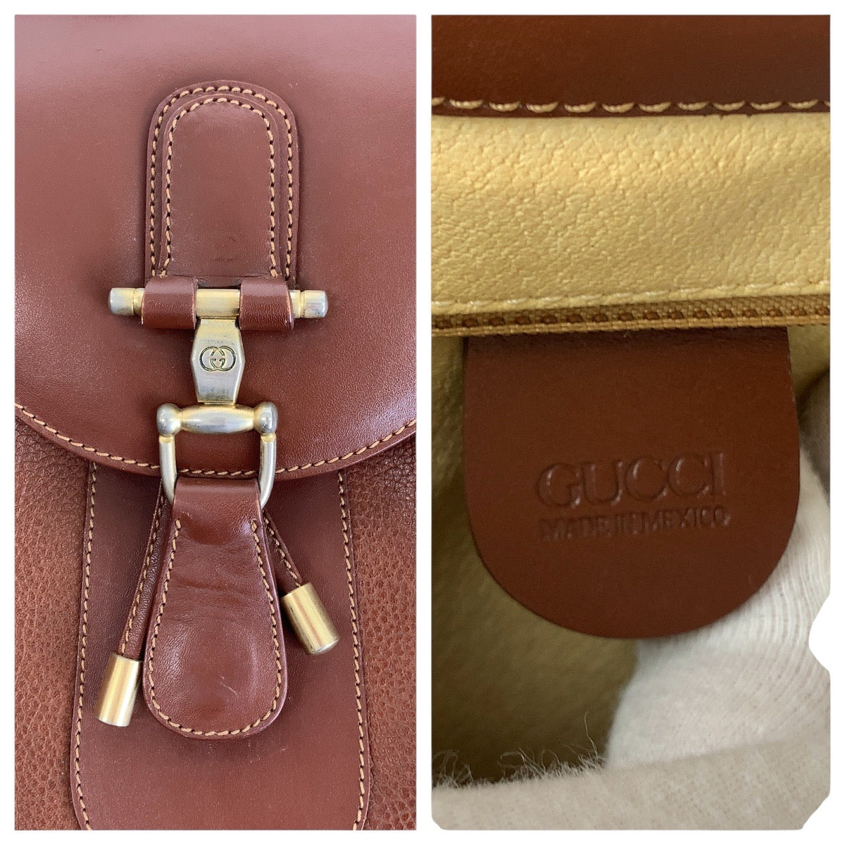 15843
GUCCI グッチ ヴィンテージ オールドグッチ ホースビット ブラウン ゴールド金具 レザー ショルダーバッグ  レディース
