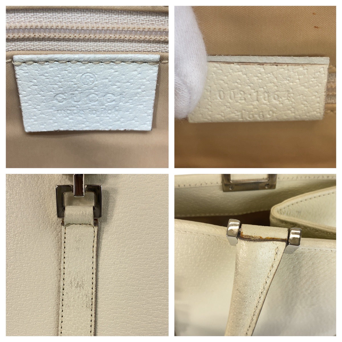 15845
GUCCI グッチ ジャッキー ホワイト アイボリー シルバー金具 レザー 002 1064 トートバッグ ショルダーバッグ レディース ABP38