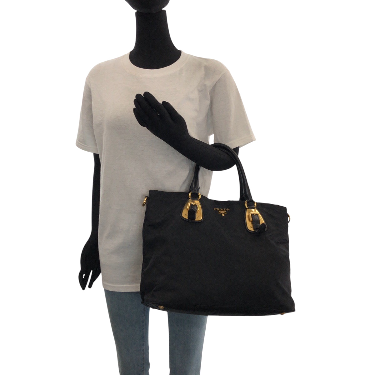 15850
PRADA プラダ テスート ロゴ ブラック ゴールド金具 ナイロン BN1902 トートバッグ ショルダーバッグ  レディース AB41