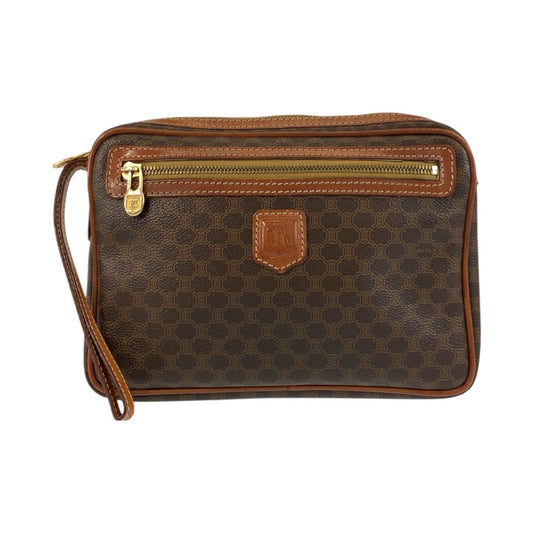 15851
CELINE セリーヌ マカダム ブラウン ゴールド金具 レザー DM94 クラッチバッグ セカンドバッグ  メンズ