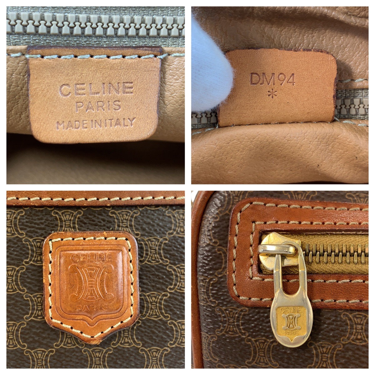 15851
CELINE セリーヌ マカダム ブラウン ゴールド金具 レザー DM94 クラッチバッグ セカンドバッグ  メンズ