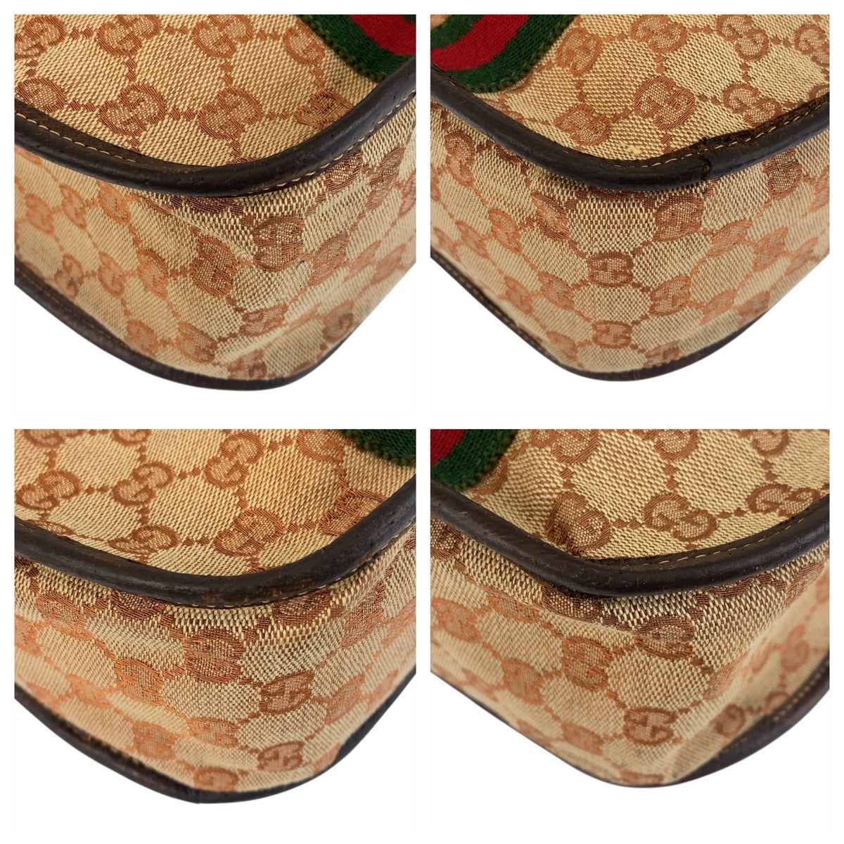 15858
 GUCCI Gucci Sherry Line Old Gucci Beige Brown Gold Hardware GG Canvas/Leather Handbag Women's