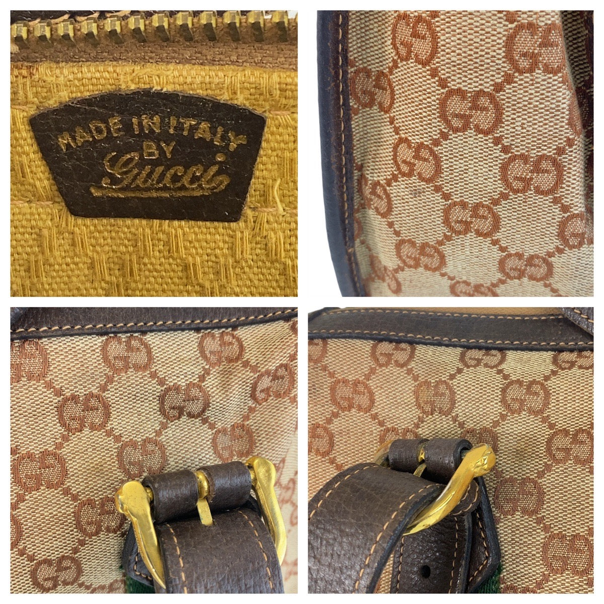 15858
 GUCCI Gucci Sherry Line Old Gucci Beige Brown Gold Hardware GG Canvas/Leather Handbag Women's