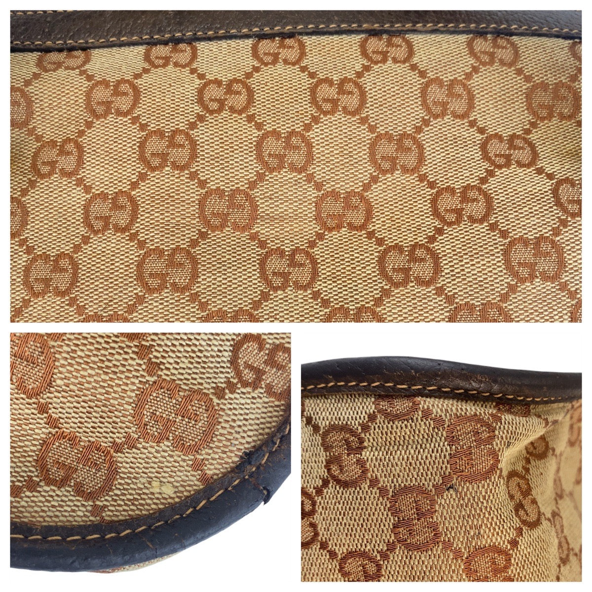 15858
 GUCCI Gucci Sherry Line Old Gucci Beige Brown Gold Hardware GG Canvas/Leather Handbag Women's