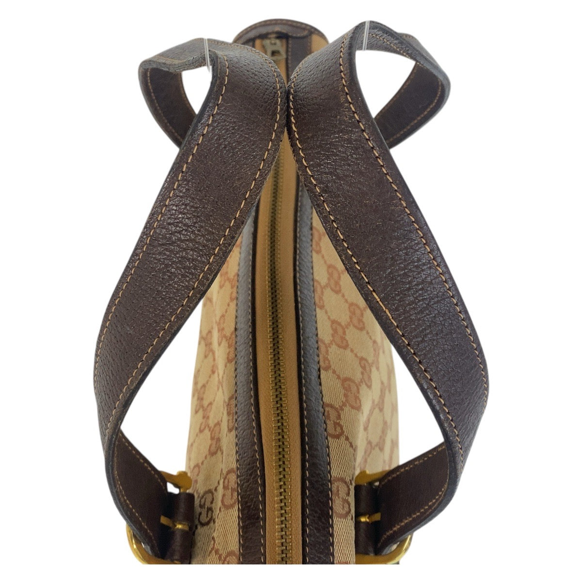 15858
 GUCCI Gucci Sherry Line Old Gucci Beige Brown Gold Hardware GG Canvas/Leather Handbag Women's