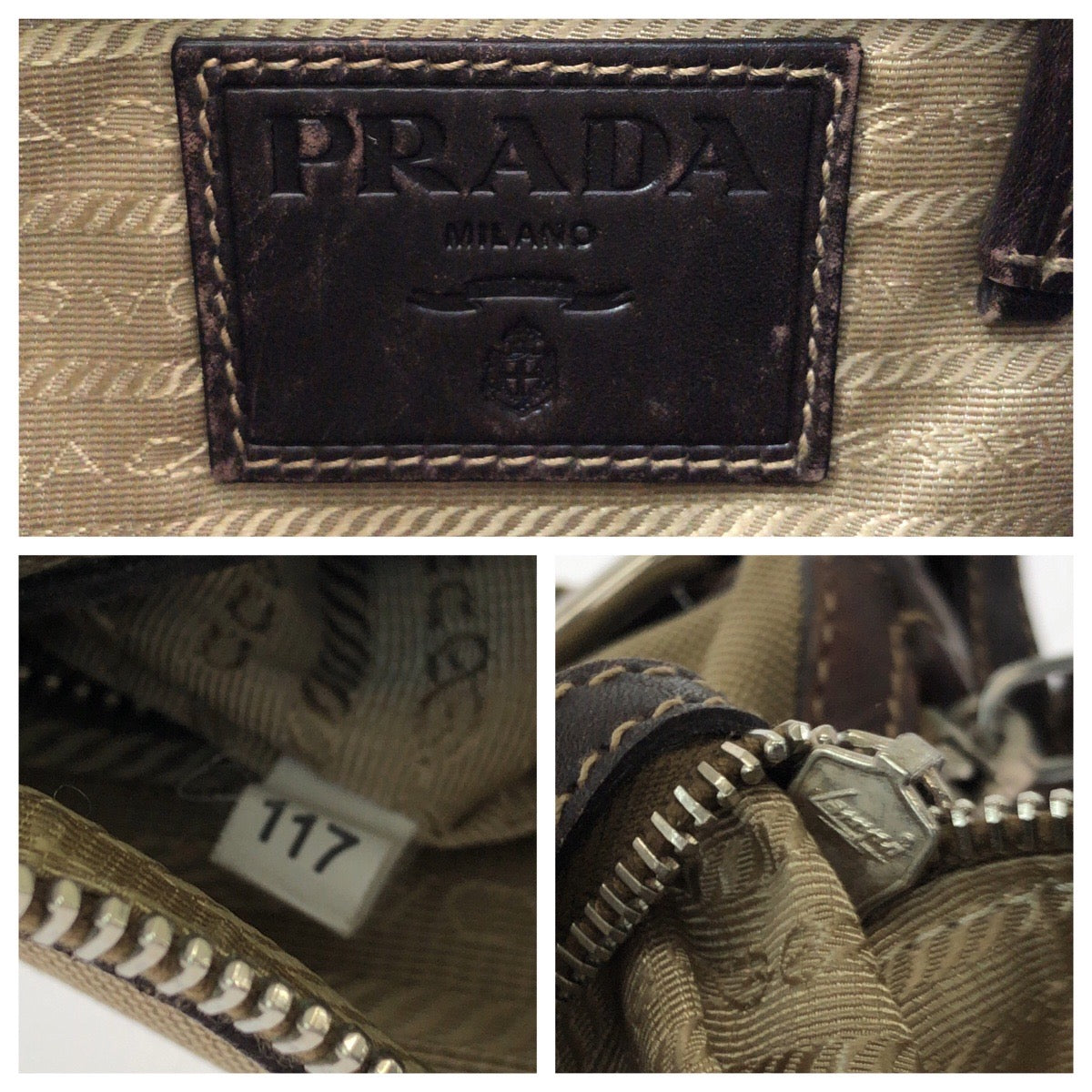 15863
PRADA プラダ ロゴジャガード ブラウン シルバー金具 キャンバス ショルダーバッグ ポシェット レディース AB40