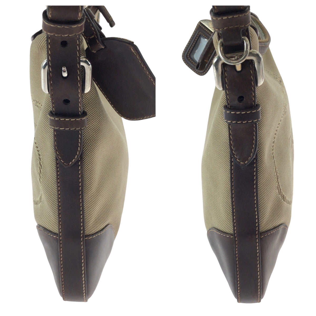 15863
PRADA プラダ ロゴジャガード ブラウン シルバー金具 キャンバス ショルダーバッグ ポシェット レディース AB40