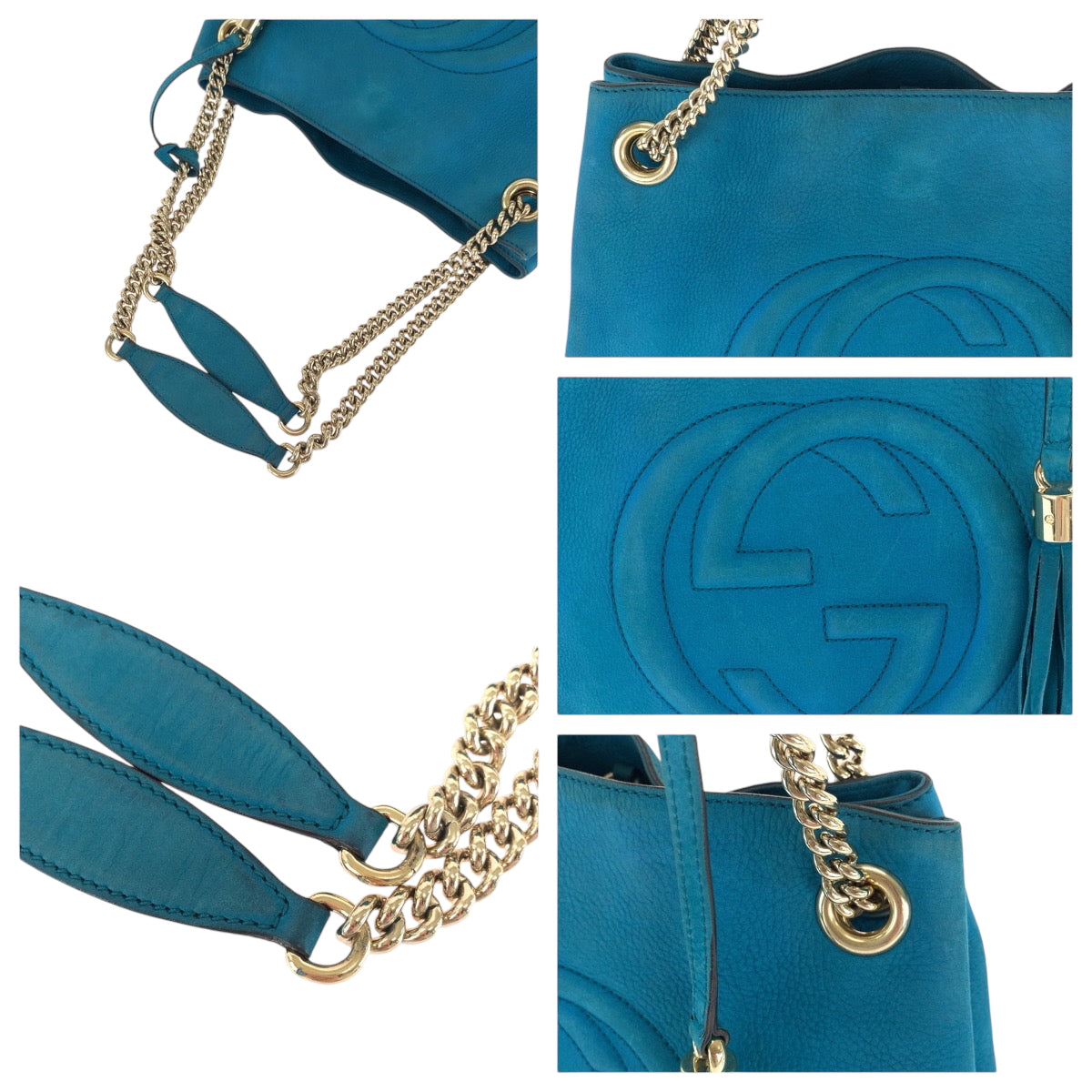 15866
GUCCI グッチ ソーホー ブルー ゴールド金具 レザー 308982 チェーントートバッグ ショルダーバッグ  レディース ABP64