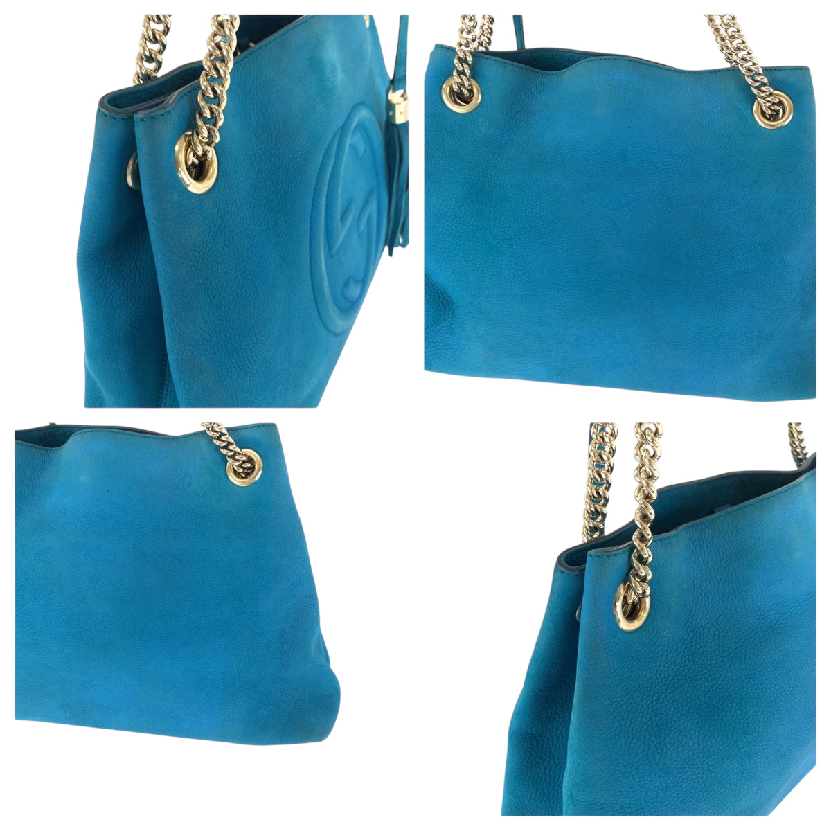 15866
GUCCI グッチ ソーホー ブルー ゴールド金具 レザー 308982 チェーントートバッグ ショルダーバッグ  レディース ABP64