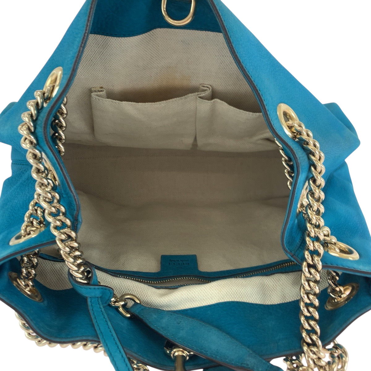 15866
GUCCI グッチ ソーホー ブルー ゴールド金具 レザー 308982 チェーントートバッグ ショルダーバッグ  レディース ABP64