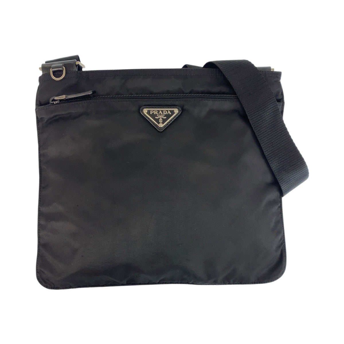 15867
PRADA プラダ テスート 三角ロゴプレート ブラック 黒 シルバー金具 ナイロン ショルダーバッグ メッセンジャーバッグ  レディース ABP40