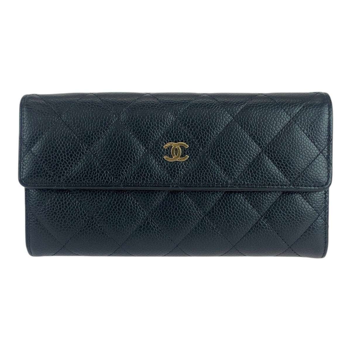 15882
CHANEL シャネル マトラッセ ココマーク ブラック 黒 ゴールド金具 キャビアスキン 長財布 ロングウォレット  レディース
