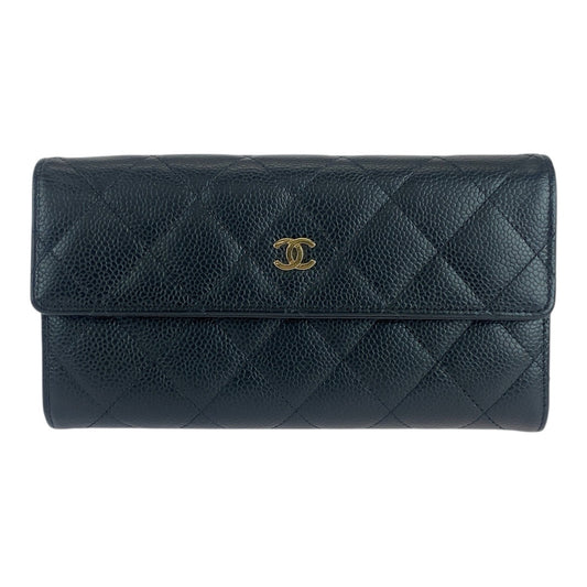 15882
CHANEL シャネル マトラッセ ココマーク ブラック 黒 ゴールド金具 キャビアスキン 長財布 ロングウォレット  レディース