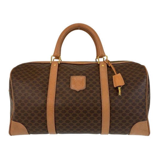 15885
CELINE セリーヌ マカダム ブラウン ゴールド金具 PVC / レザー ボストンバッグ 旅行カバン  レディース