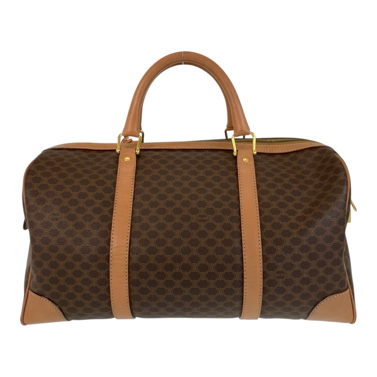 15885
CELINE セリーヌ マカダム ブラウン ゴールド金具 PVC / レザー ボストンバッグ 旅行カバン  レディース