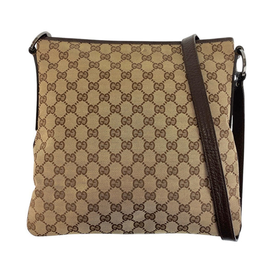 15895
GUCCI グッチ ベージュ ブラウン GGキャンバス / レザー 113013 ショルダーバッグ メッセンジャーバッグ  レディース