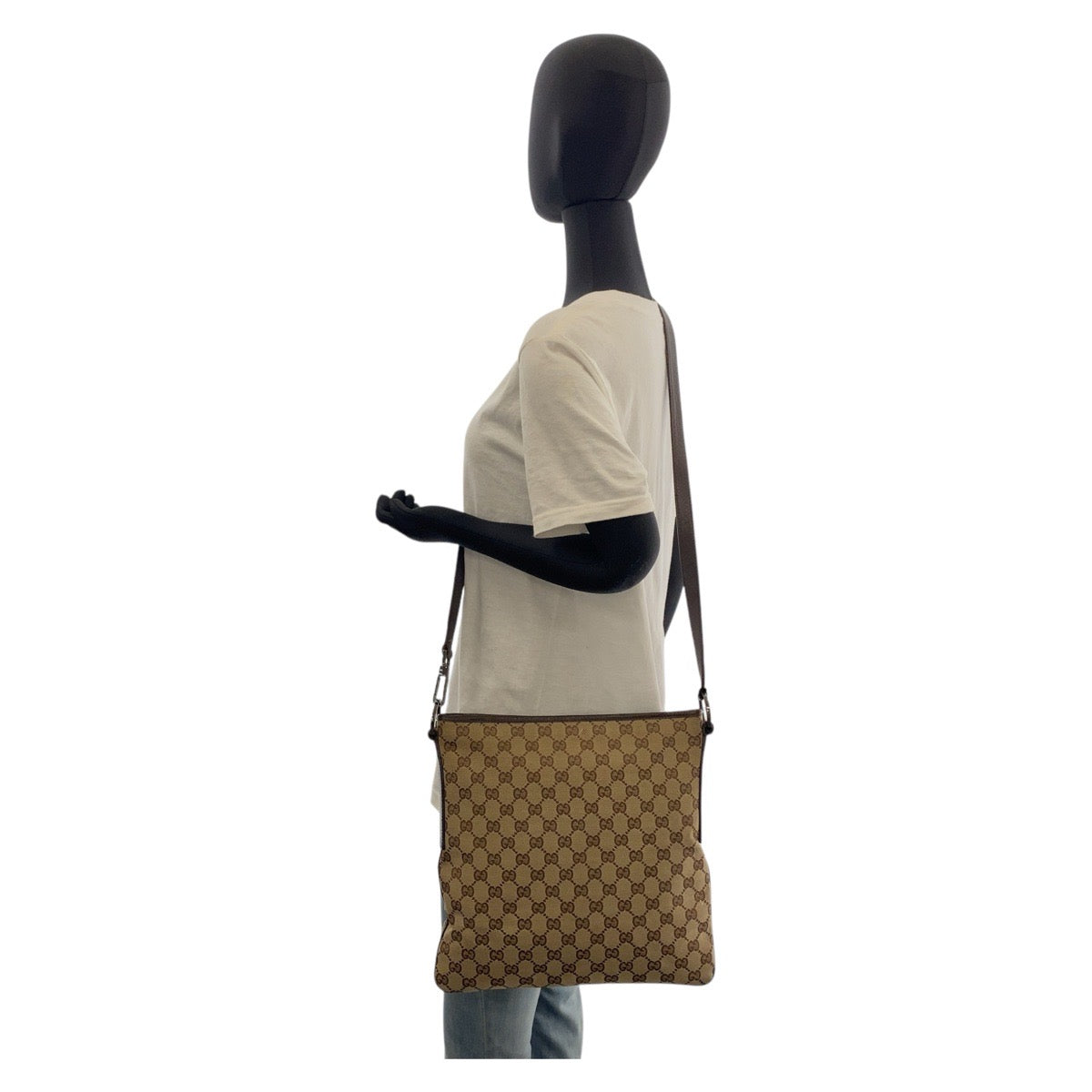 15895
GUCCI グッチ ベージュ ブラウン GGキャンバス / レザー 113013 ショルダーバッグ メッセンジャーバッグ  レディース