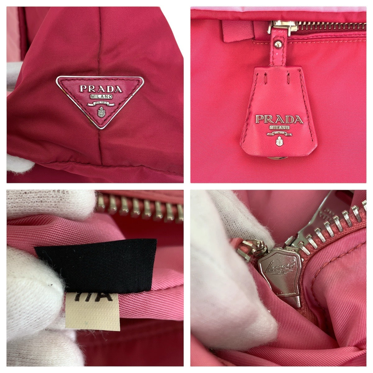 15898
PRADA プラダ テスート 三角ロゴプレート リバーシブル レッド ピンク シルバー金具 ナイロン トートバッグ ショルダーバッグ 2way  レディース AB32